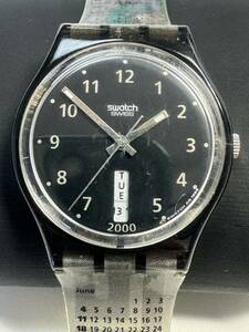 Ｌ356稀少・レア　腕時計　Swatch/スウォッチ　2000年カレンダー　デイデイト　3針　ラウンド　ブラック　SWISS アンティーク　ビンテージ
