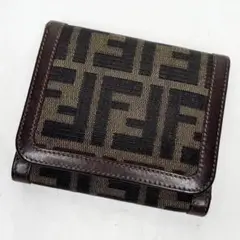 【美品】FENDI フェンディ　財布 三つ折り ズッカ FF キャンバス レザー