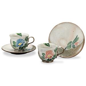 九谷焼！ 相川志保 ☆盛椿・ペアカップ＆ソーサー☆　AP7-911 新品 茶器 コーヒー 紅茶 ミルク ラテ エスプレッソ ギフト