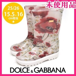 新品未使用品 ドルチェ＆ガッバーナ DOLCE&GABBANA キッズ ガール ロゴ フラワー 花柄 ラバー レインブーツ 25/26(約15.5-16cm) sh24-1219