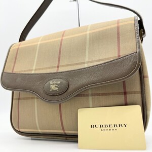 美品☆BURBERRY バーバリー ショルダーバッグ チェック キャンバス レザー 玉虫色 ベージュ ブラウン シャドーホース 肩掛け