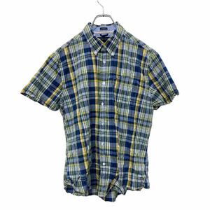 TOMMY HILFIGER 半袖 シャツ Mサイズ トミーヒルフィガー 胸ポケット チェック柄 グリーン 古着卸 アメリカ仕入 t2406-3688