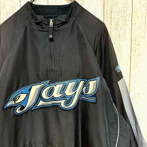 Majestic マジェスティック MLB Toronto BlueJays トロント・ブルージェイズ ハーフジップ ナイロンジャケット 2XL メジャーリーグ USA古着