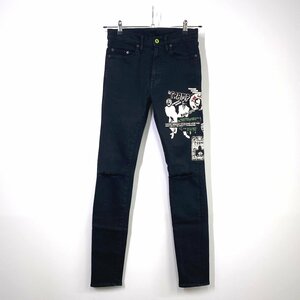 HYSTERIC GLAMOUR ヒステリックグラマー クラッシュ加工 ストレッチ スキニーデニムパンツ 30 ブラック 黒 ジーンズ スリム