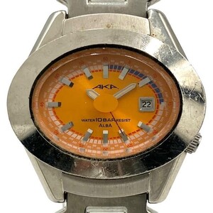 仙58 SEIKO ALBA AKA V782-5A40 腕時計 クォーツ デイト アナログ 2針 セイコー アルバ アカ QZ オレンジ文字盤 オーバル レディース