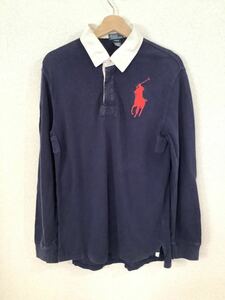 POLO RALPHLAUREN ラルフローレン ラガーシャツ　長袖シャツ　ボーイズ　ビックポニー　古着　ネイビー