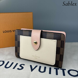 1円【新品同様/RFID】Louis Vuitton ルイヴィトン ポルトフォイユ・ジュリエット N60380 ダミエ クレーム ピンク コンパクトウォレット