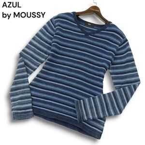 AZUL by MOUSSY アズール マウジー リバー 天竺★ ボーダー Vネック 長袖 コットン ニット カットソー セーター Sz.M メンズ　A4T08839_8#L