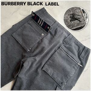 美品／廃盤◎BURBERRY BLACK LABE カーゴパンツ バーバリーブラックレーベル メンズ 76 グレー ノバチェック 三陽商会 ホース刺繍