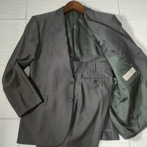 良品 銀座山形屋 DORMEUIL ドーメル ビジネス スーツ セットアップ上下 背抜き シングル 2ボタン サイドベンツ 毛100％ Lサイズ相当 ru184