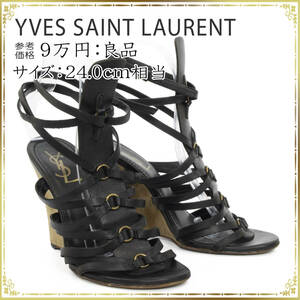 YSL Yves Saint Laurent イヴサンローラン サンダル ウェッジソール リヴゴーシュ 24.0cm相当 レディース 正規品 イタリア製 女性 靴 黒色