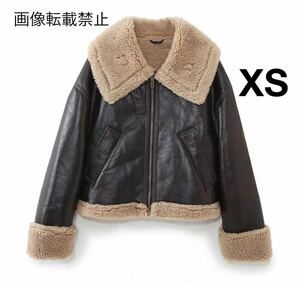 vintage ヴィンテージ レトロ フェイクレザー ボア ファー ムートンコート アウター XSサイズ レディース★ZARA 好きな方に★秋冬新作 新品