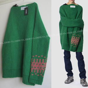 RAF SIMONSラフシモンズ2021AW OVERSIZED KNIT SWEATERパッチ ロゴ モヘア ジャカード スリーブ オーバーサイズ プルオーバー ニット