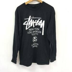 stussy 長袖Tシャツ ブラック Mサイズ ステューシー city USA アメリカ　5都市　ロンT リペア