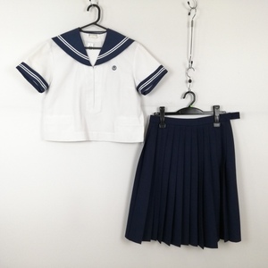 1円 セーラー服 スカート 上下2点セット 夏物 白2本線 女子 学生服 佐賀大和中学 白 制服 中古 ランクC EY9891