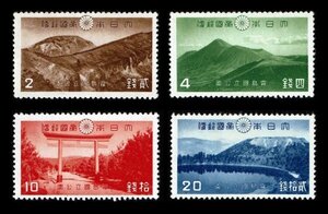 N156★【糊落ち】1940年　第1次国立公園切手　霧島　4種完★ 未使用・美品