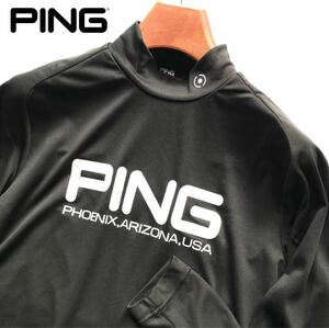 ◎452新品【メンズL】黒 【PING GOLF】ピンゴルフ 多機能搭載 前面BIGロゴ モックネック 長袖シャツ 