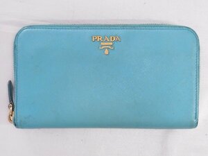 プラダ PRADA ラウンドファスナー長財布 1M0506 サフィアーノ レザー ボヤージュ（水色） 中古品