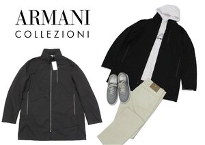 17万新品◆52=XL◆【ARMANI】アルマーニ COLLEZIONI フード内蔵ハイネック フロント止水ジップファスナーデザインジャケット 黒 1円