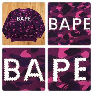 パープル スワロフスキー BAPE LOGO 長袖 スウェット Lサイズ a bathing ape swarovski ラインストーン エイプ ベイプ purple camo NIGO i1