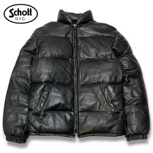 33 Vintage 正規品 Schott ショット Leather down jacket 90s レザー ダウンジャケット オールレザー ジップアップ ブルゾン 36 ブラック