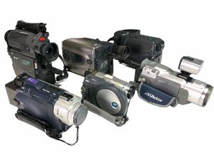 ジャンクビデオカメラ6台まとめ ビデオカメラ SONY DCR-TRV17 DCR-DVD201 FUJIX Hi8 Victor 300x GR-AX95 AMORPHOUS E25 現状品 部品取り
