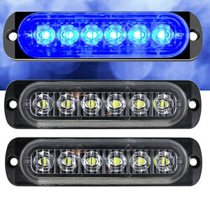 ★ LED 6連 12V ストロボ 超薄型 バーライト ランニングライト / 走行灯 点滅警告 ハザードランプ (ブルー) 【2本セット】