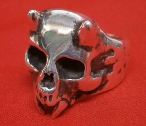 ★英国ホールマーク★デビル スカルリング 23号 約21g★VINTAGE STERLING SILVER 925 DEVIL SKULL RING★角つきドクロ 悪魔骸骨 指輪