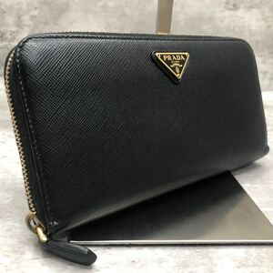 極美品 現行 プラダ PRADA 長財布 ジッピーウォレット ラウンドファスナー サフィアーノ レザー 本革 三角ロゴ メンズ ブラック ビジネス