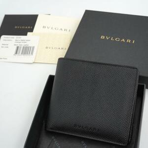 BVLGARI ブルガリ ミニ財布 二つ折り財布 ロゴ型押し クラシコ ウィークエンド オールレザー 黒 ブラック