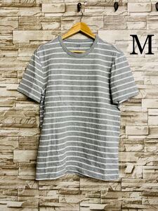 M GAP ギャップ グレー ボーダー コットン メンズ 半袖Tシャツ 半袖 Tシャツ トップス カットソー ボーダーTシャツ メンズ