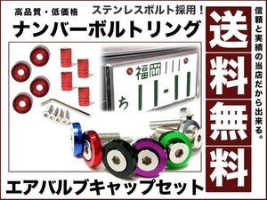 ステンレス製 ナンバーボルトリング エアバルブキャップset赤 レッド アルマイトカラー ロングボルト 送料無料 number-ring