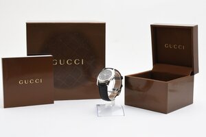 稼働品 グッチ 11876682 ラウンド シルバー 革ベルト クオーツ デイト メンズ 腕時計 GUCCI