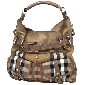 バーバリー BURBERRY ロゴ チェック柄 ハンドバッグ ２WAY ショルダーバッグ ワンショルダー キャンバス ベージュ レディース 【中古】