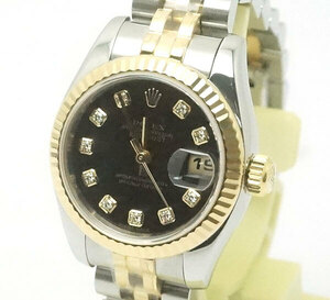 中古 OH済 ROLEX ロレックス デイトジャスト ダイヤ文字盤 ゴールドコンビ レディース 腕時計 自動巻 F番 179173G