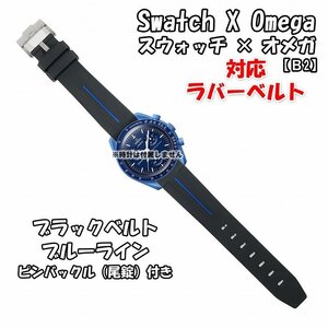 【在庫処分】Swatch×OMEGA スウォッチ×オメガ 対応ラバーベルトB 尾錠付き ブラックベルト/ブルーライン