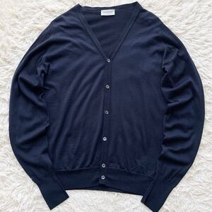 美品 JOHN SMEDLEY 高級 メリノウール100% ニット カーディガン シェルボタン ネイビー ジョンスメドレー メンズ セーター 紺 トップス