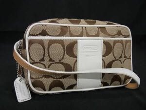 1円 ■極美品■ COACH コーチ シグネチャー キャンバス×レザー ショルダーバッグ ミニバッグ レディース ブラウン系×ホワイト系 BG9328