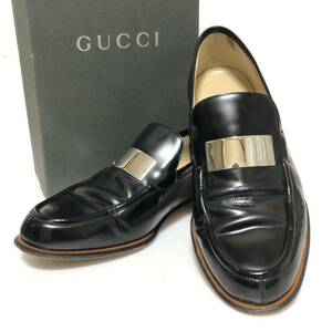 Gucci グッチ ローファー レザー 黒×シルバープレート 37C