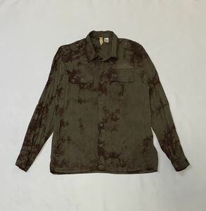 H&M DIVIDED // 長袖 タイダイカモフラ ミリタリー レーヨン シャツ (オリーブグリーン系) サイズ US 6