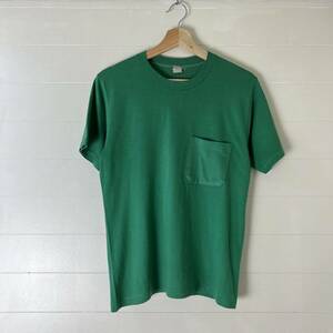 70s 80s USA古着 緑 プリントTシャツ ワンポイント 無地 半袖 ポケット付き ポケT シングルステッチ アメリカ古着 vintage ヴィンテージ