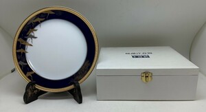 未使用保管品　大倉陶園　OKURA 加山又造　千羽鶴　1990 鳳琳洋食器　フィッシュプレート 23.2cm 6枚セット　金彩金蝕瑠璃エンボス