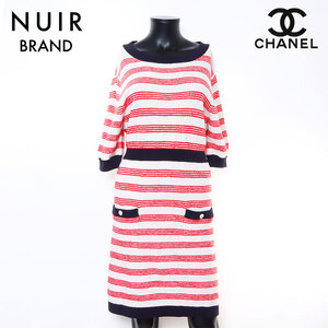 シャネル CHANEL ワンピース Size:42　ボーダー ニット カシミア ホワイト　レッド