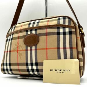 2428【超美品】BURBERRY バーバリー ショルダーバッグ 斜め掛け ノバチェック ホースロゴ シャドーホース 月桂樹 キャンバス レザー 本革