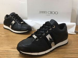 MWD08027◆新古品◆ ジミーチュウ JIMMY CHOO RAFI 本革レザー ブラック スニーカー 28cm 