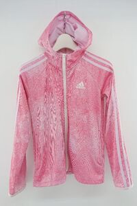 ◇ adidas アディダス ロゴ 長袖 ジップアップパーカー ピンク系 ホワイト レディース P