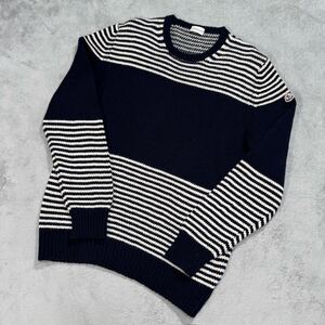 1円　極美品　MONCLER モンクレール　長袖ニット　セーター　ボーダー　ウール/カシミヤ　ネイビー　XXL 10779