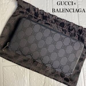 BALENCIAGA × GUCCI ハッカープロジェクト　長財布　ブラック　黒　ラウンドファスナー　ラウンドジップ　バレンシアガ　グッチ　680422