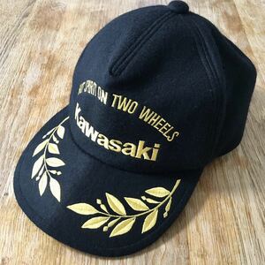 Kawasaki HOT SPIRIT ON TWO WHEELS Original Goods Cap カワサキ オリジナルグッズ ウール キャップ 帽子 日本製 ユーズド