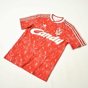 ★古着 80s～90s アディダス adidas リバプール LIVERPOOL 半袖 ゲームシャツ S 総柄レッド old サッカー ユニフォーム 89／91シーズン★